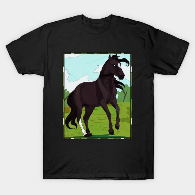 Black Beauty Stained Glass Art T-Shirt by Tuihoof